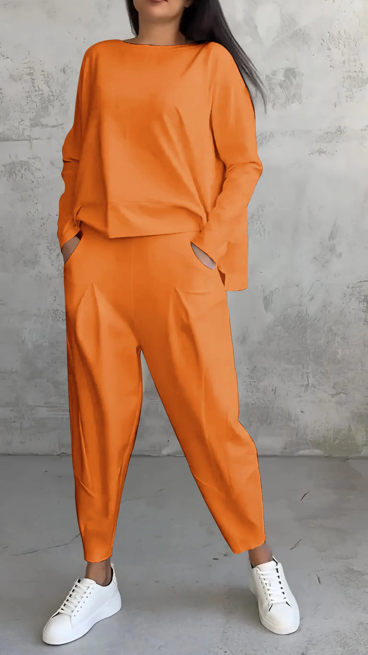 Women's Casual Long Sleeve Top and Harem Pants Set
