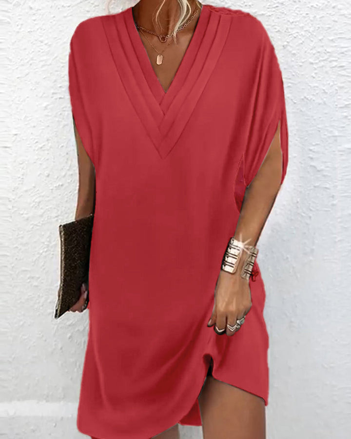 Elegant Solid Dress with Split Sleeves