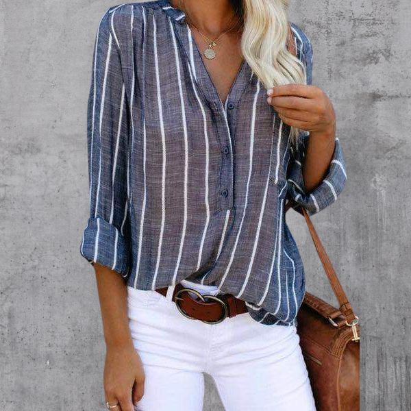 Women's casual striped button-down blouse