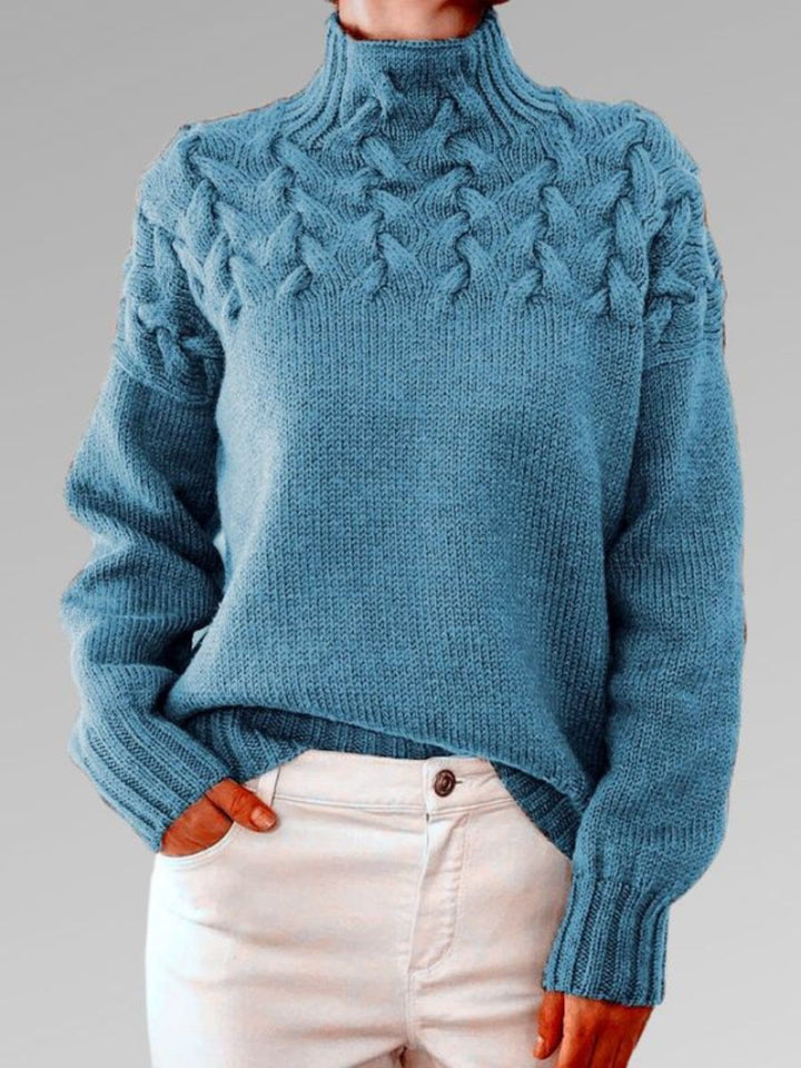 Women's high-neck cable knit sweater