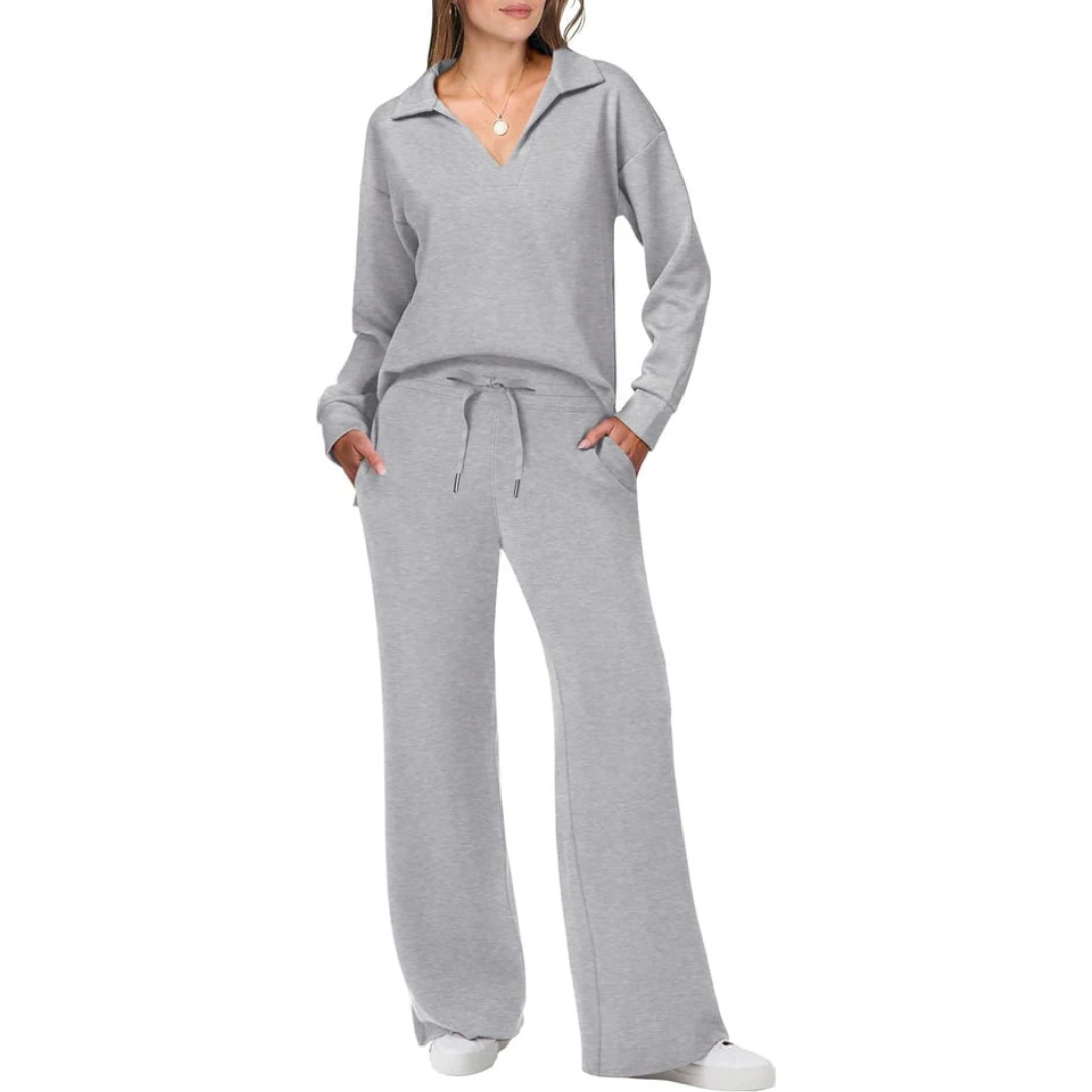 Women's V-Neck Set with Relaxed Pants
