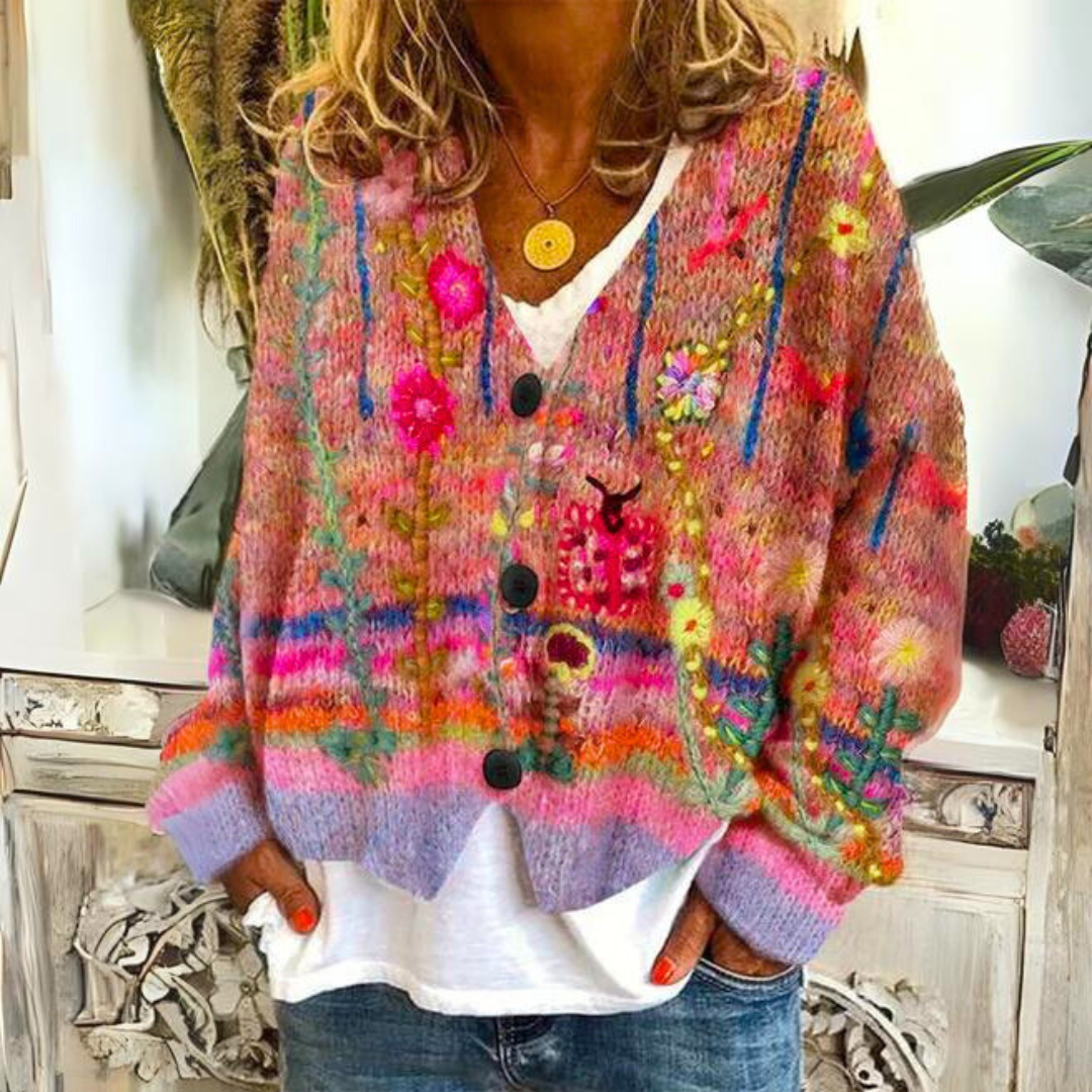 Women's vibrant floral cardigan for a playful pop of color