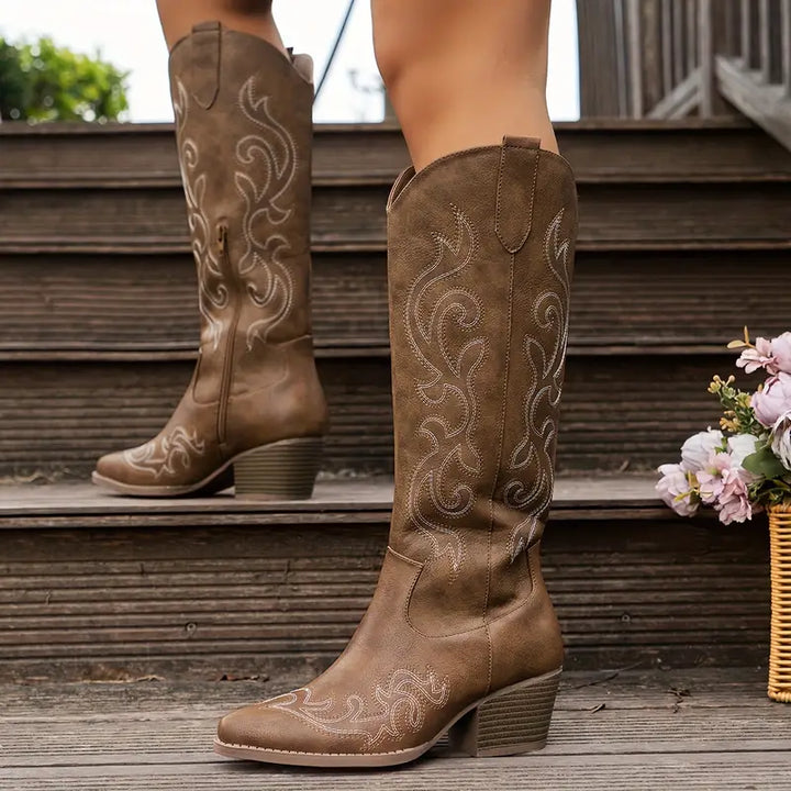 Stylish Chunky Heel Western Boots