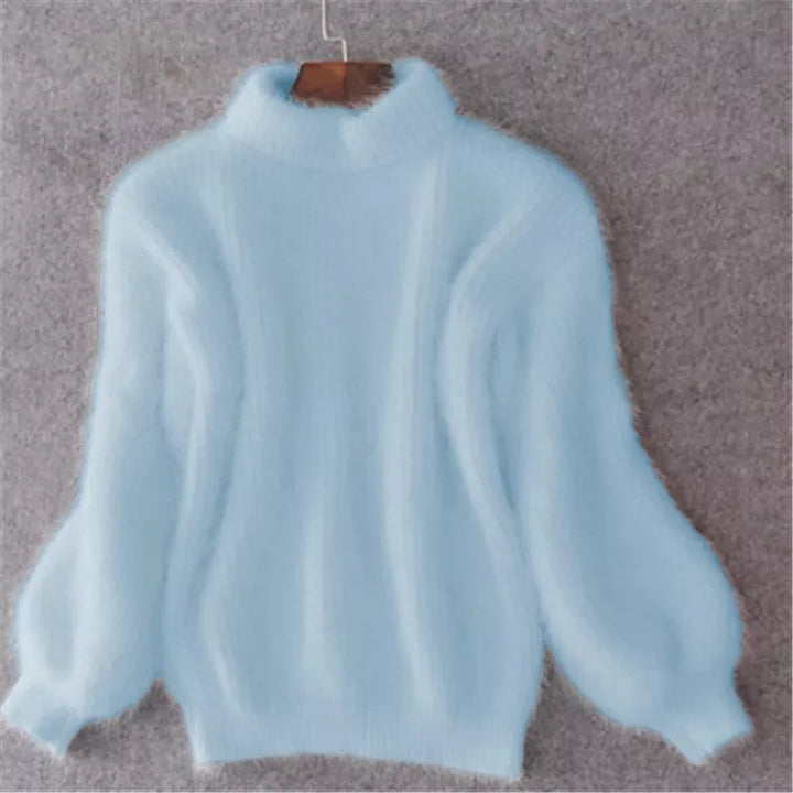 Women's fluffy turtleneck pullover sweater