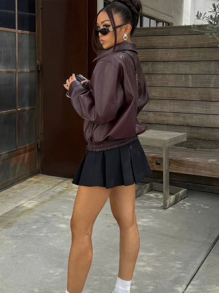 Women's glossy leather bomber jacket