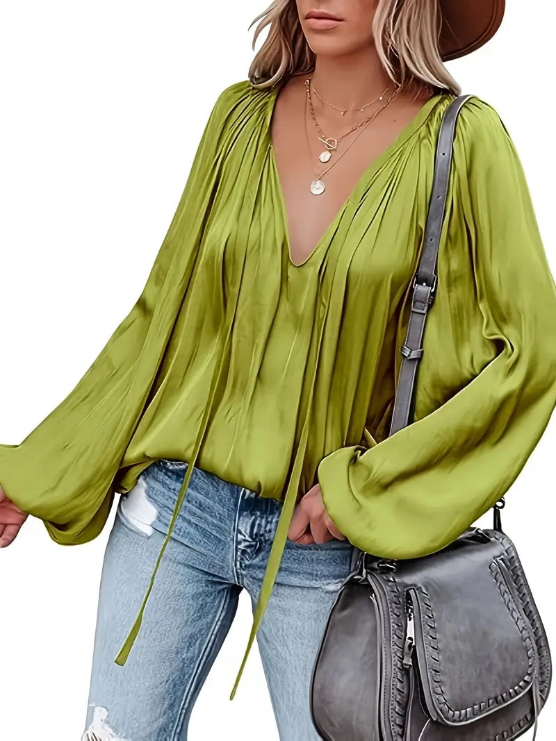 Chic Satin Blouse with Long Sleeves