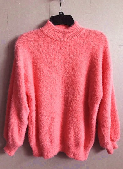 Women's fluffy turtleneck pullover sweater