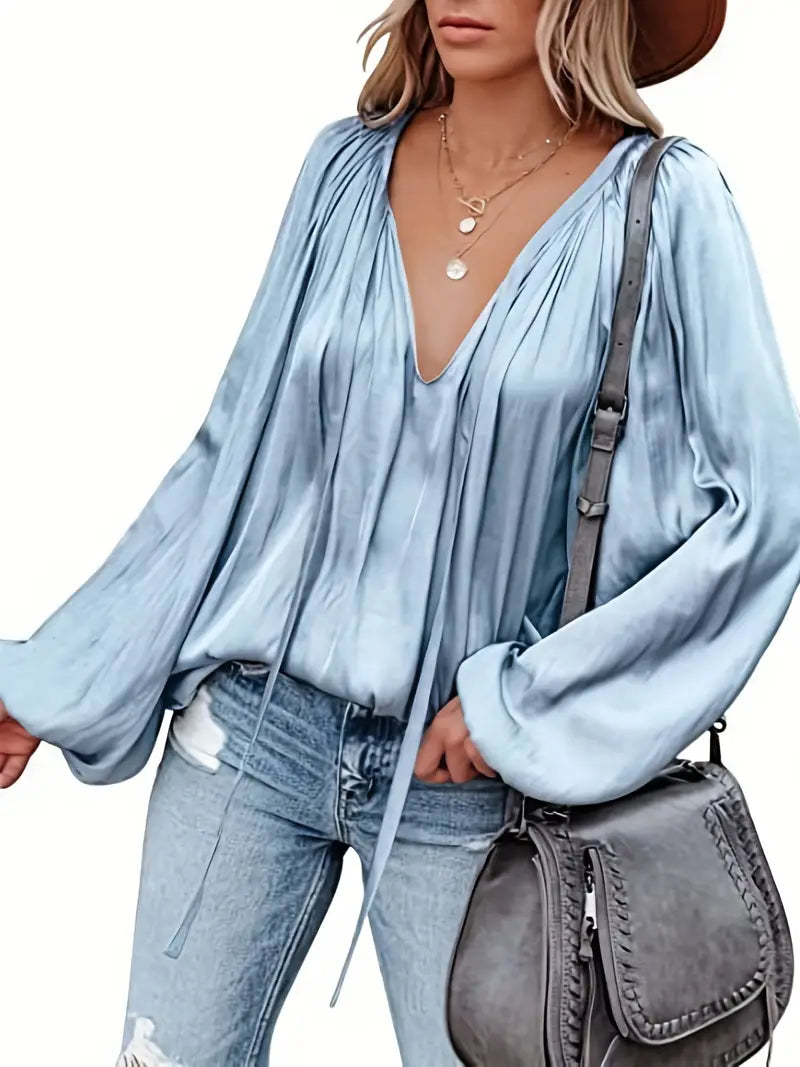 Chic Satin Blouse with Long Sleeves