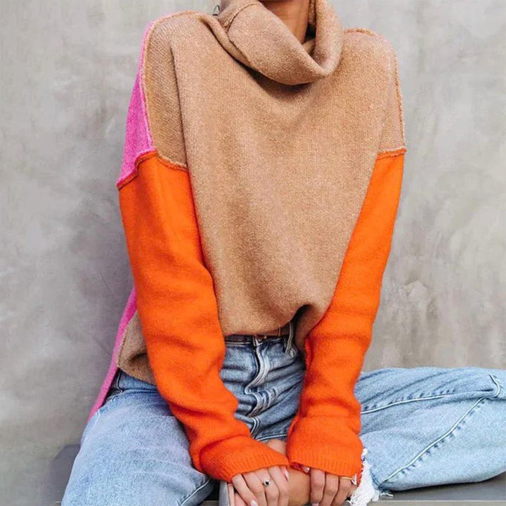Women's colorblock turtleneck sweater