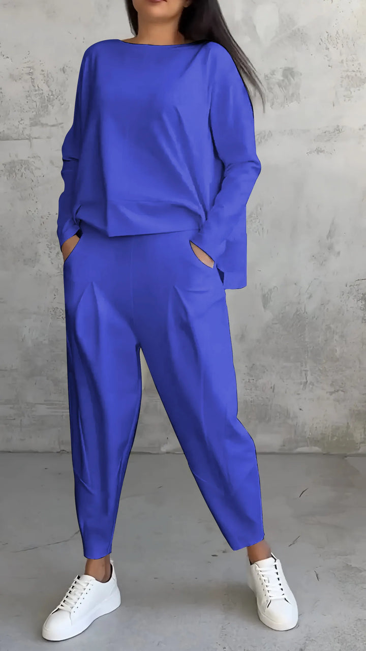Women's Casual Long Sleeve Top and Harem Pants Set