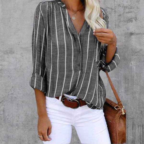 Women's casual striped button-down blouse