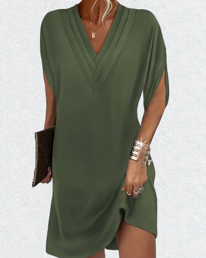 Elegant Solid Dress with Split Sleeves