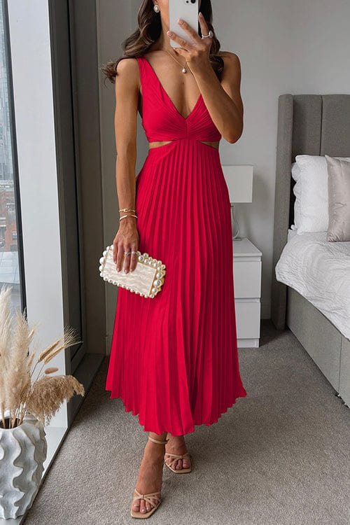 Elegant Pleated Satin Midi Dress