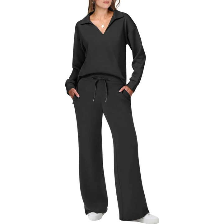 Women's V-Neck Set with Relaxed Pants