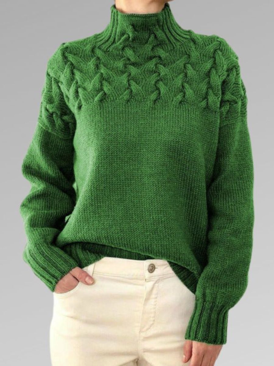 Women's high-neck cable knit sweater