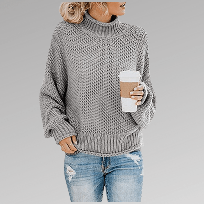 Women's retro turtleneck knitted sweater with long sleeves