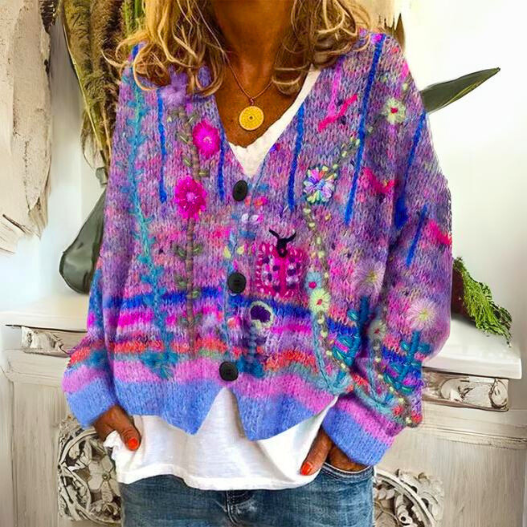 Women's vibrant floral cardigan for a playful pop of color