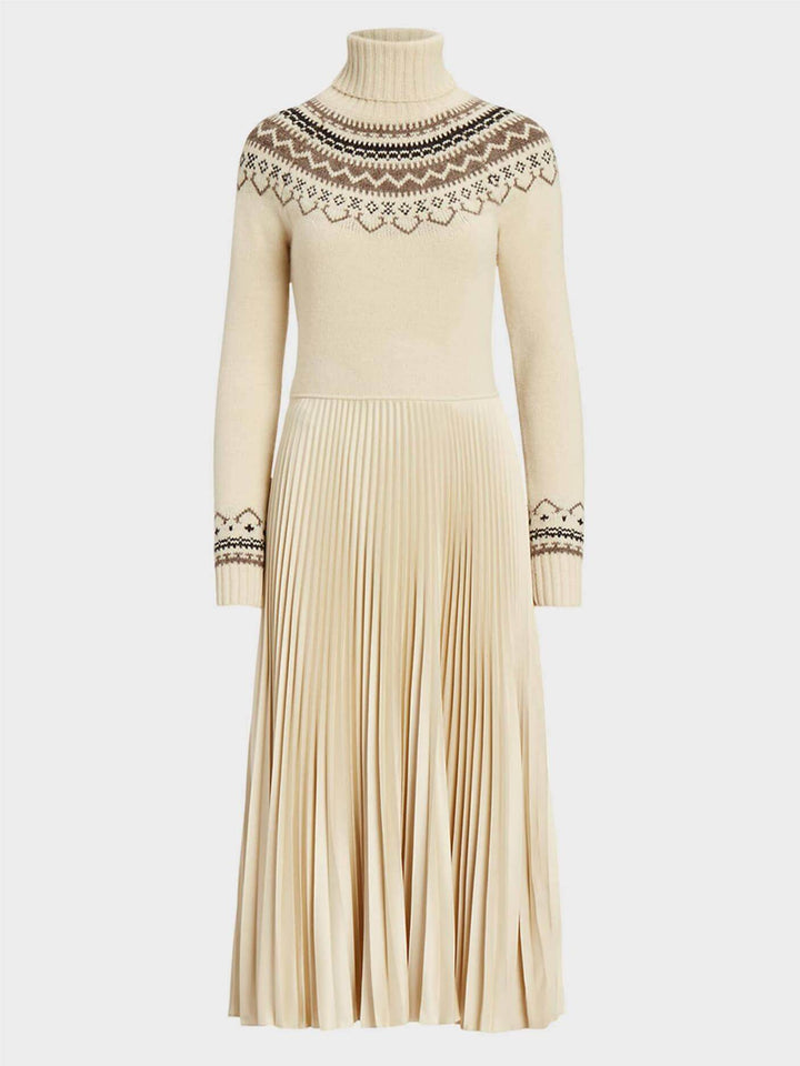 Women's Wool Turtleneck Sweater with Fair Isle Pattern