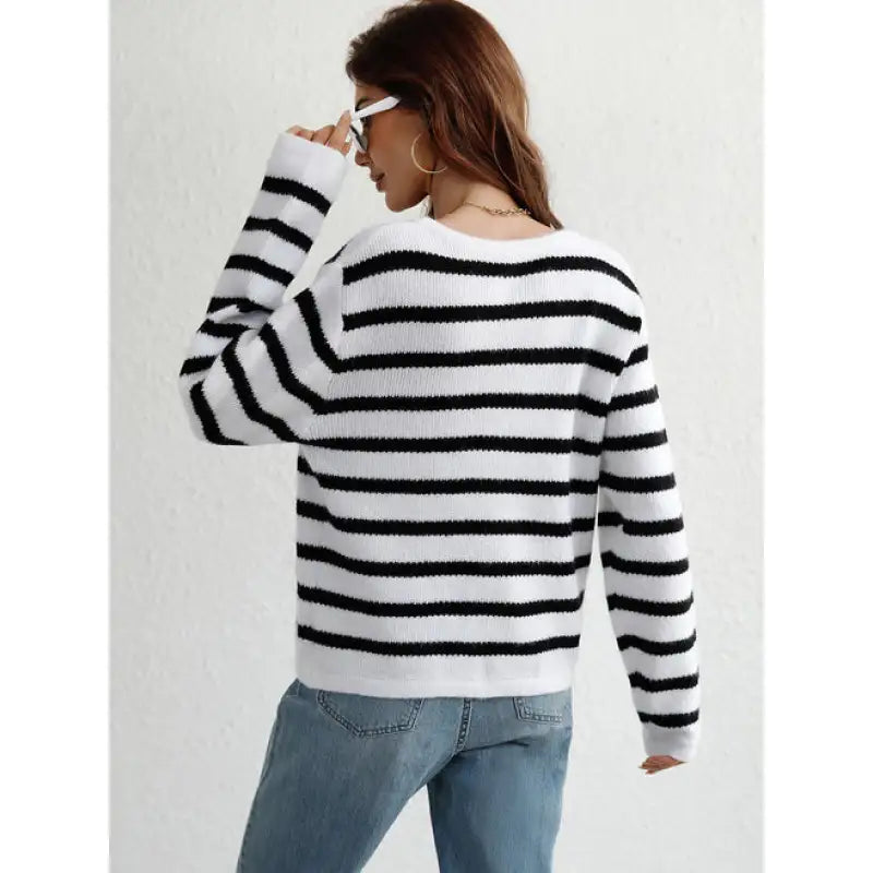 Women's striped button-up cardigan for a classic casual look
