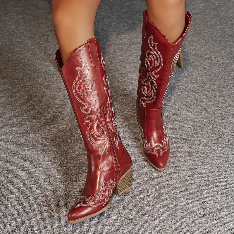 Stylish Chunky Heel Western Boots