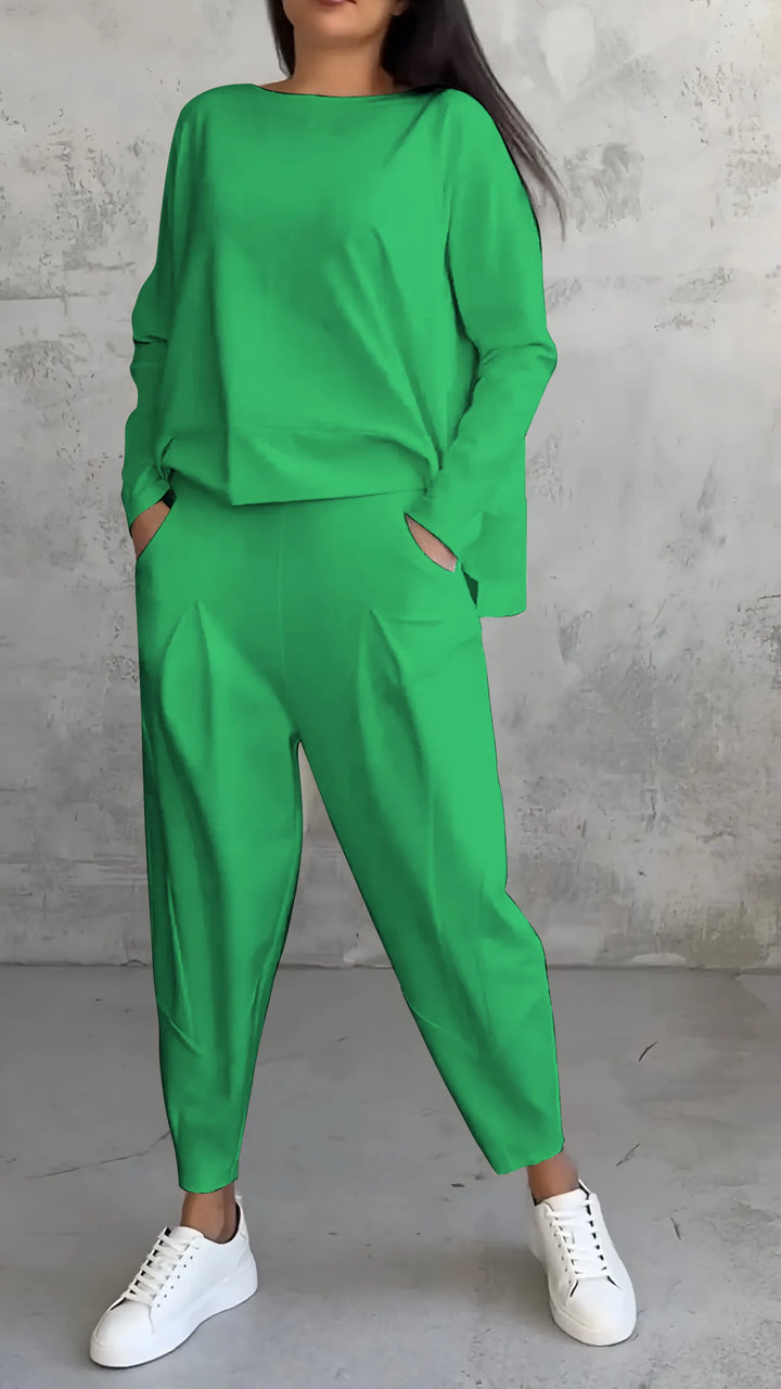 Women's Casual Long Sleeve Top and Harem Pants Set