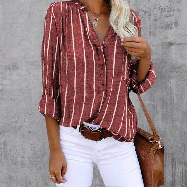 Women's casual striped button-down blouse
