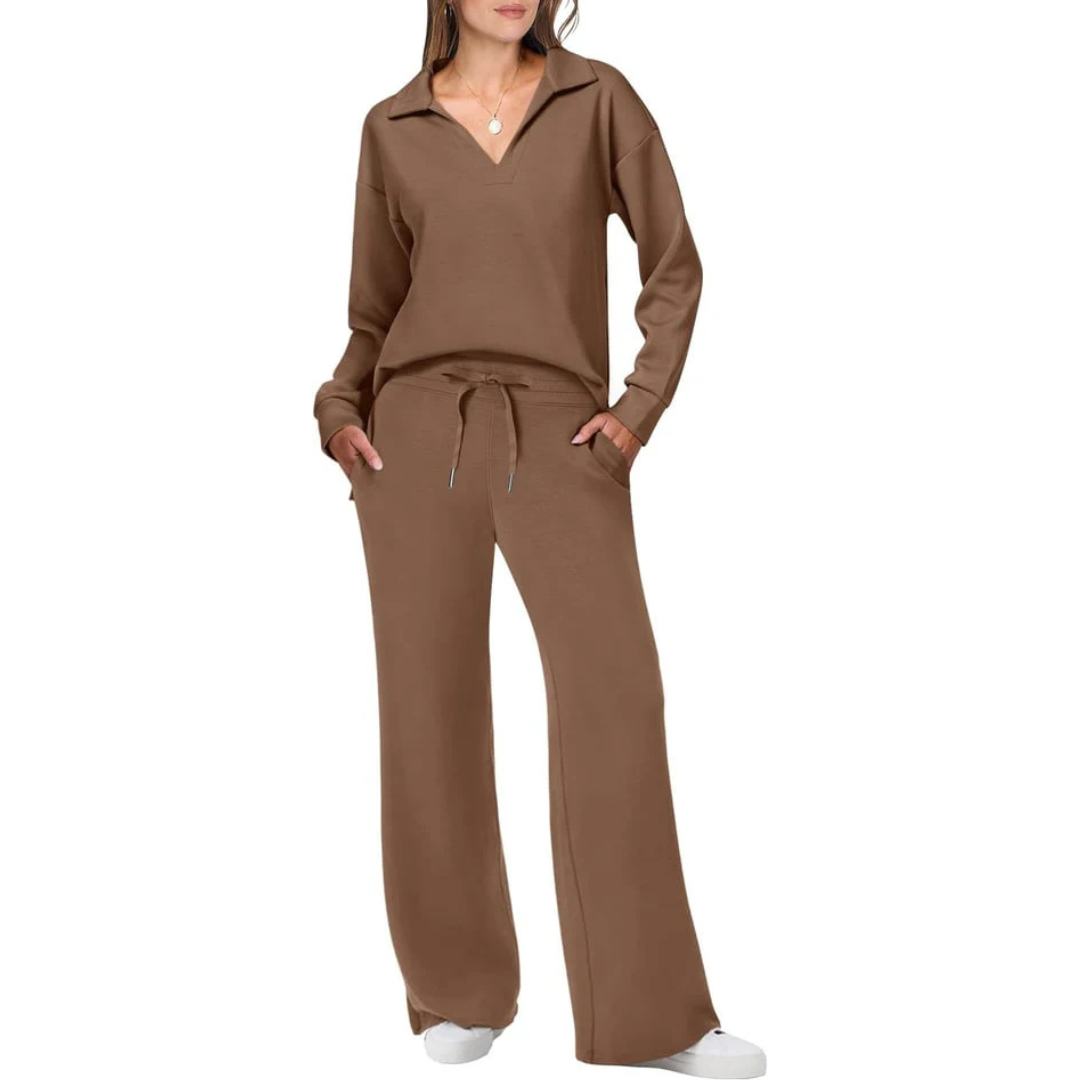 Women's V-Neck Set with Relaxed Pants