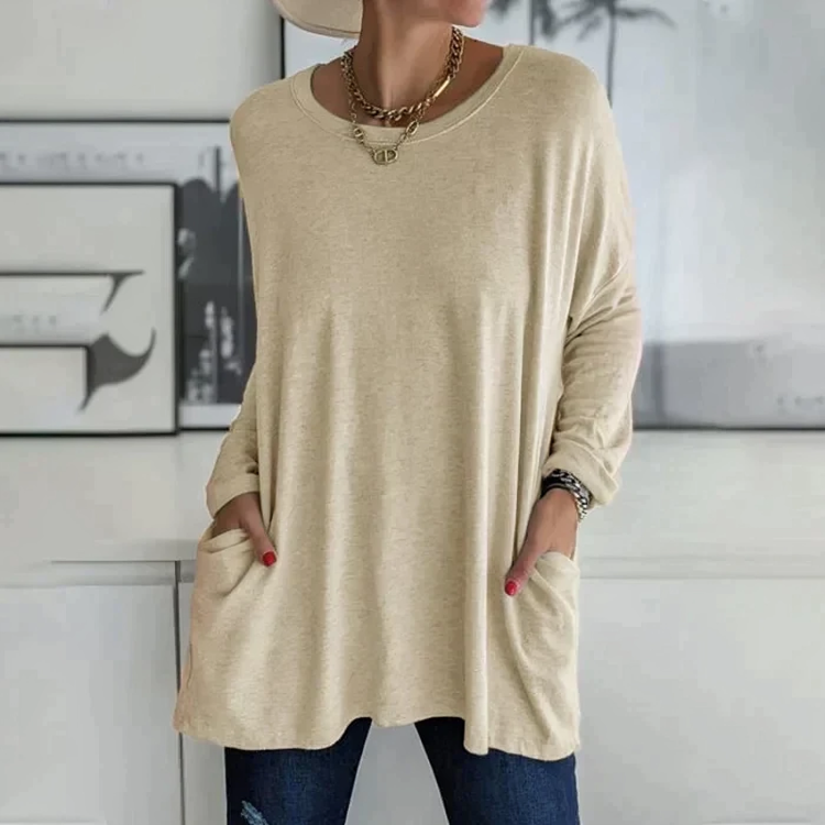 Women's loose crew neck with long sleeves and pockets