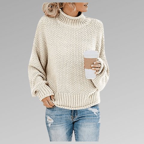 Women's retro turtleneck knitted sweater with long sleeves