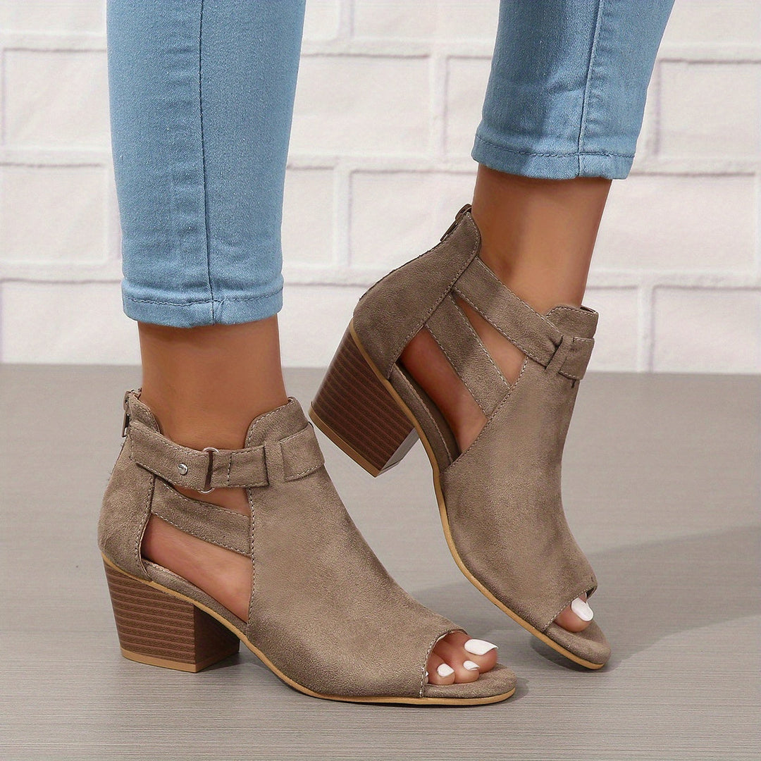 Isabel - Women’s Heeled Sandals – Open Toe – Block Heel – Cutout Ankle Boot Style