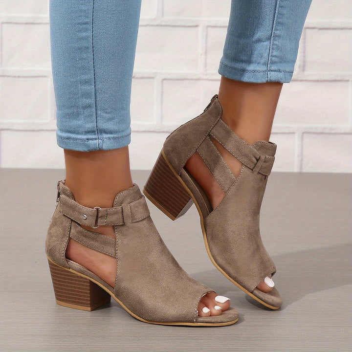Isabel - Women’s Heeled Sandals – Open Toe – Block Heel – Cutout Ankle Boot Style