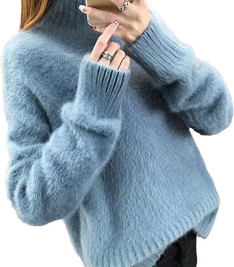 Women's fluffy turtleneck pullover sweater