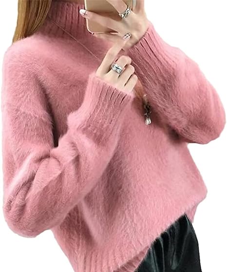 Women's fluffy turtleneck pullover sweater