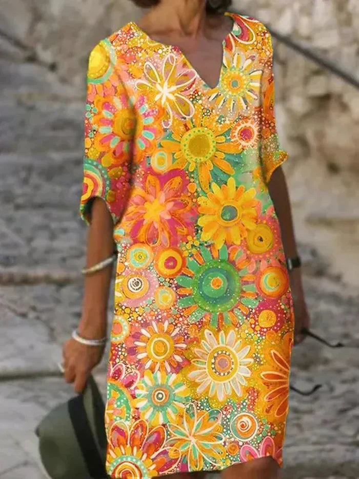 Vibrant Floral Pattern Dress for Women