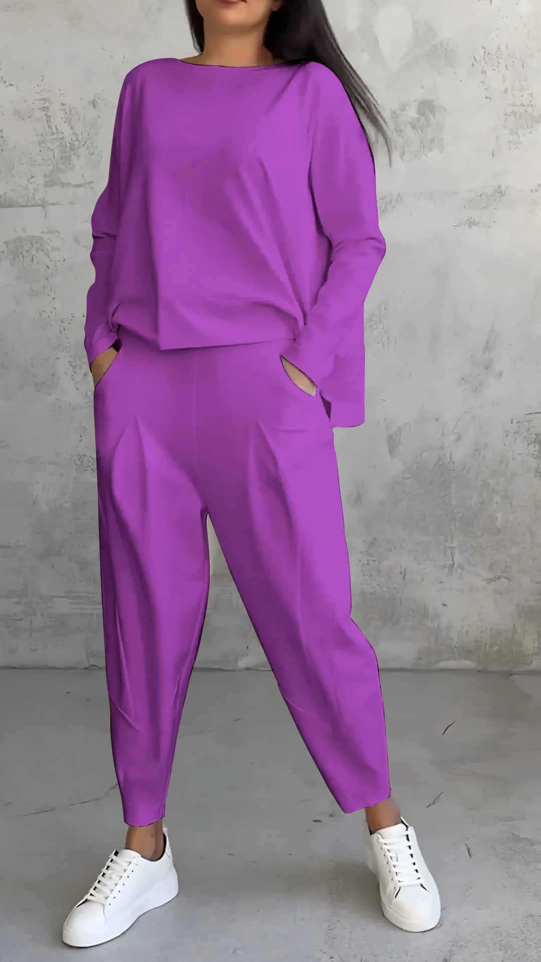 Women's Casual Long Sleeve Top and Harem Pants Set