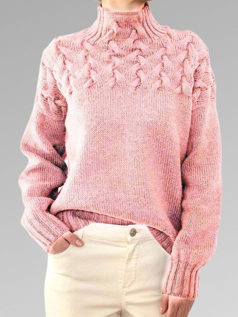 Women's high-neck cable knit sweater