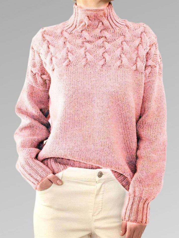 Women's high-neck cable knit sweater