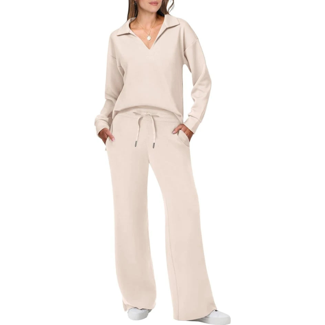 Women's V-Neck Set with Relaxed Pants
