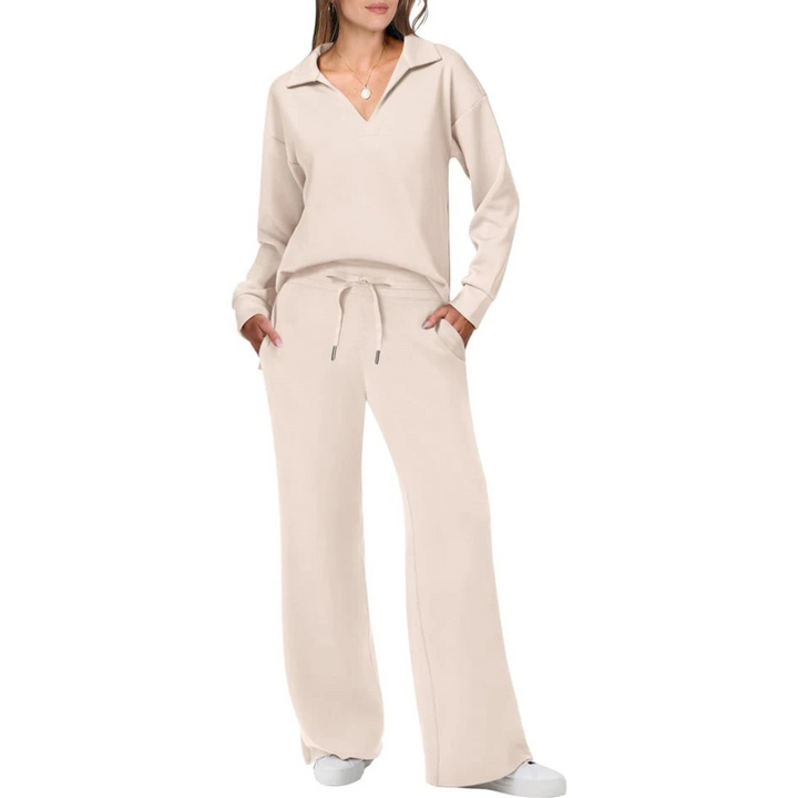 Women's V-Neck Set with Relaxed Pants