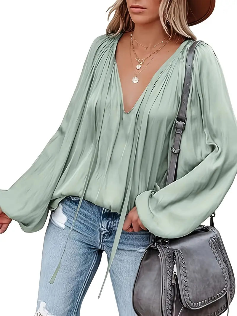 Chic Satin Blouse with Long Sleeves