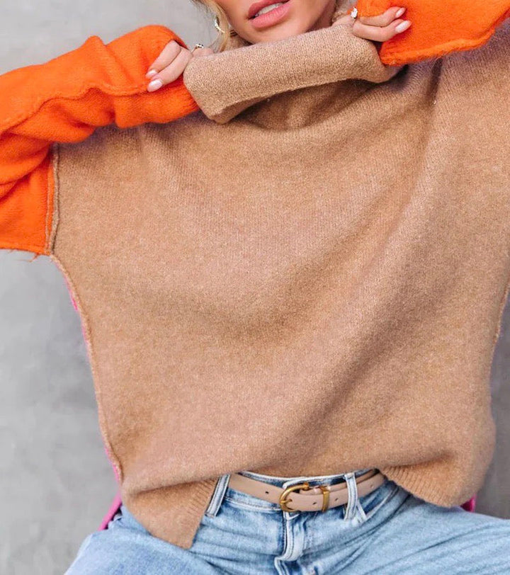 Women's colorblock turtleneck sweater