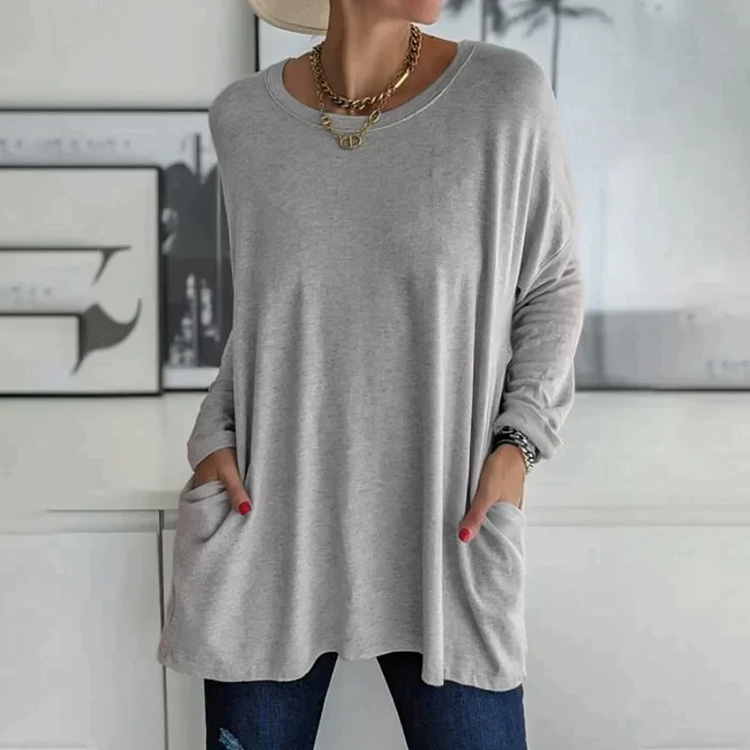 Women's loose crew neck with long sleeves and pockets