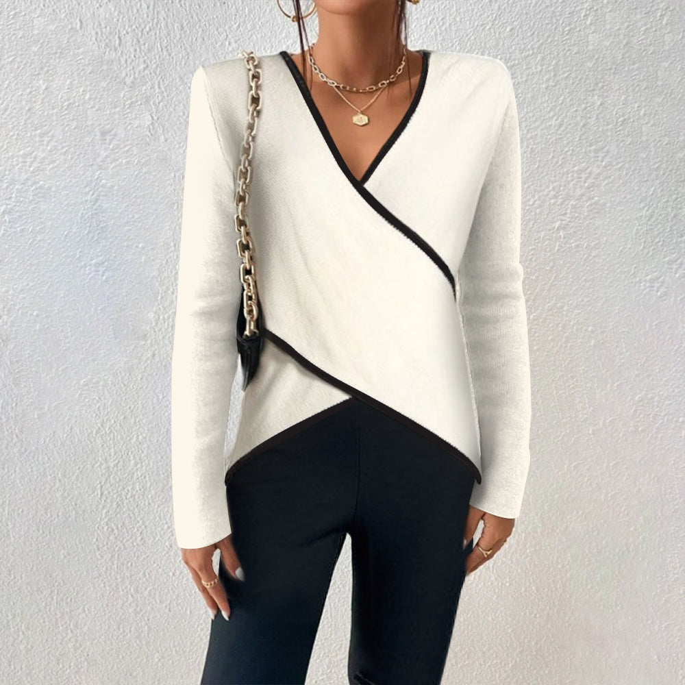 Women's wrap-style long sleeve top for versatile elegance