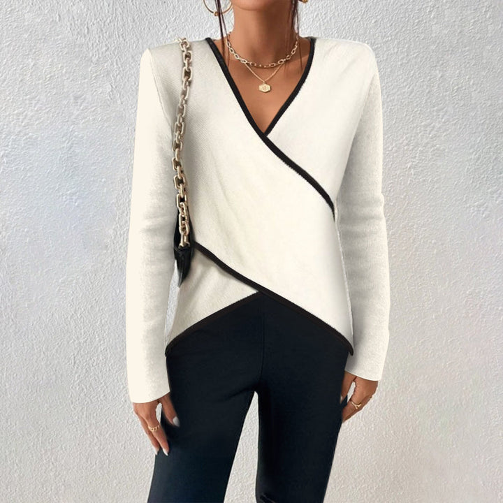 Women's wrap-style long sleeve top for versatile elegance