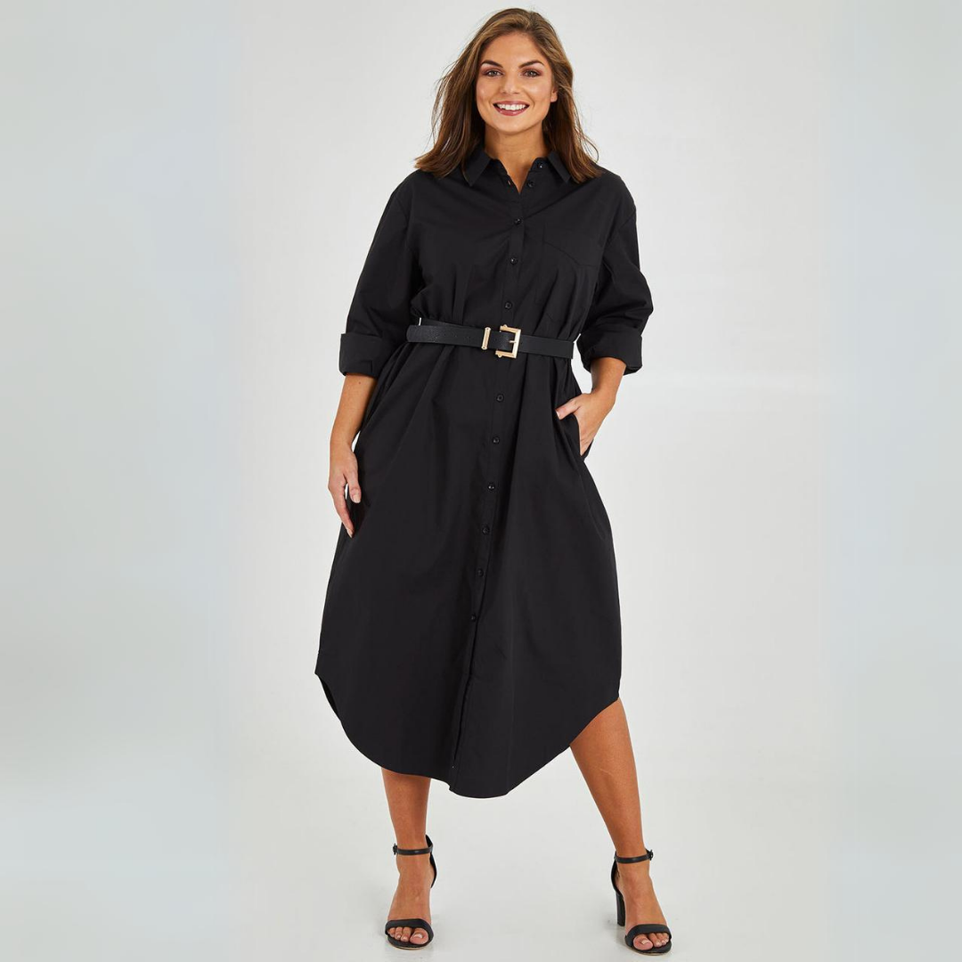 Women's Button-Up Shirt Dress with Slit