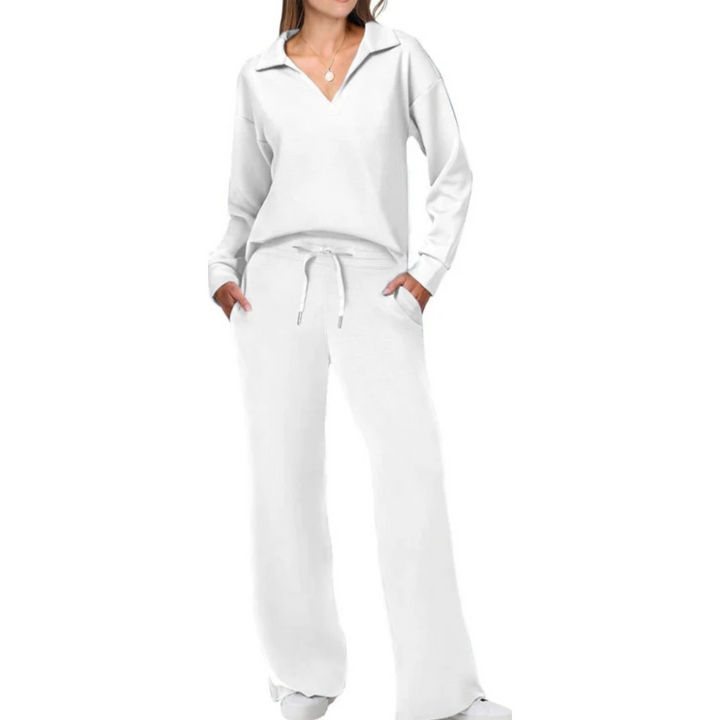 Women's V-Neck Set with Relaxed Pants