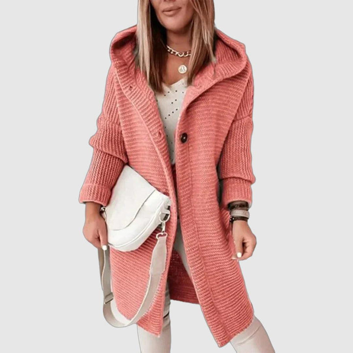 Hooded cardigan sweater with loose fit long sleeves for women
