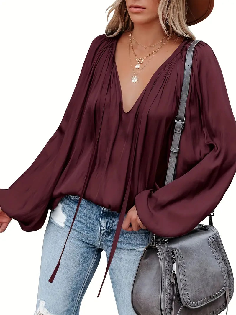 Chic Satin Blouse with Long Sleeves