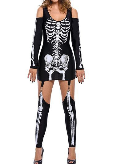 Halloween Skeleton Print Costume Outfit