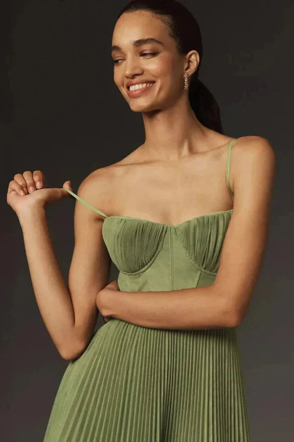 Elegant Pleated Fit and Flare Midi Dress
